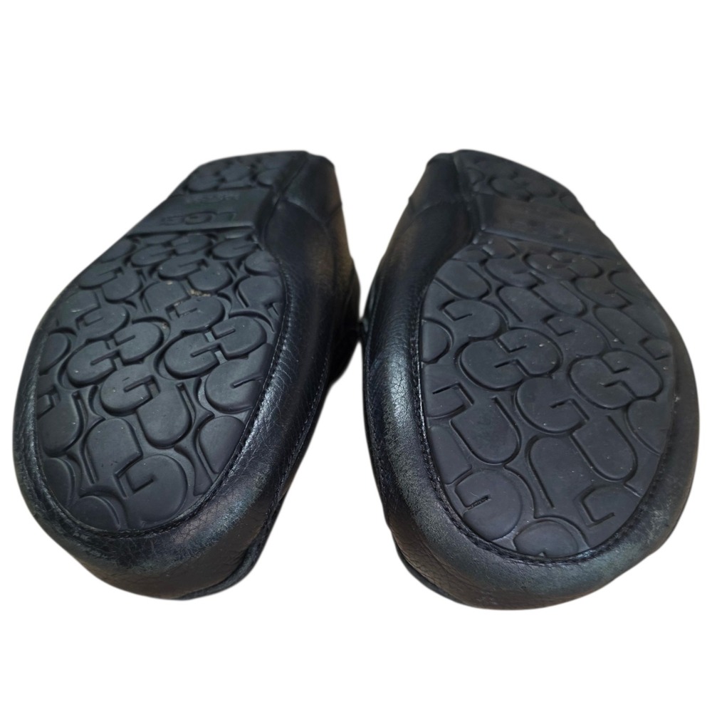UGG Ascot Mens 12 Black Leather Shearling Lined Moccasin Slippers 5379E - Picture 14 of 16